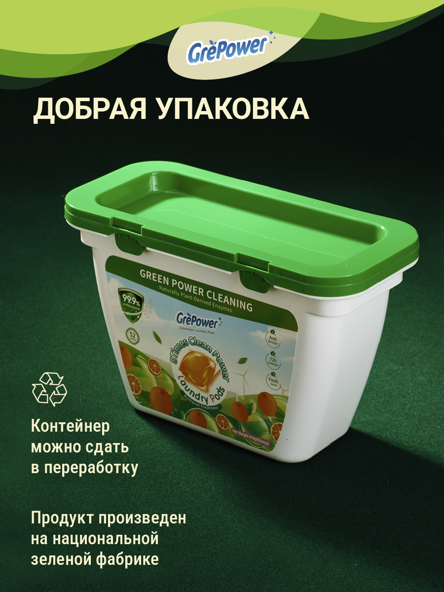 Капсулы для стирки GrePower Extra Clean Сочный кумкват - фото 1