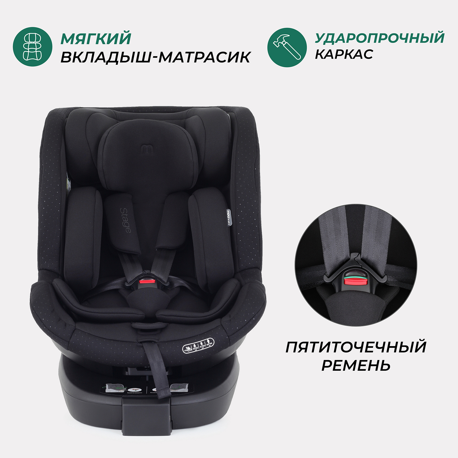 Автокресло MOWbaby STAGE Black Isofix 0+/1/2/3 (0-36 кг) черный - фото 5