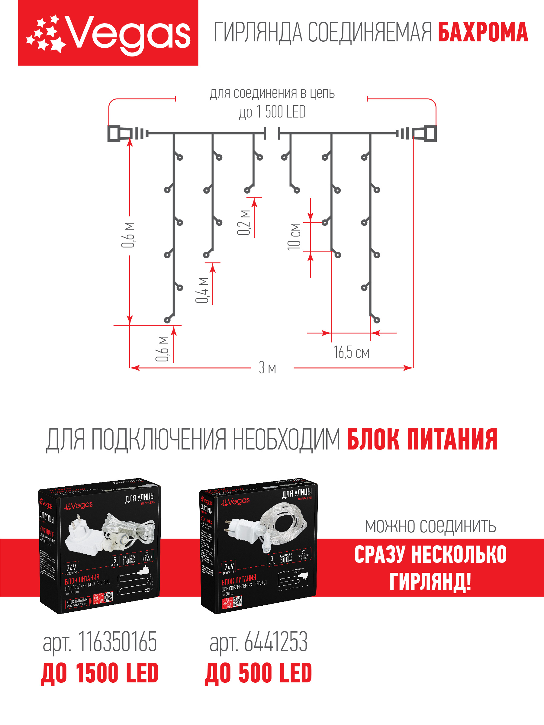 Электрогирлянда-конструктор Vegas 24V Бахрома 72 теплых LED ламп 18 нитей прозрачный провод - фото 4