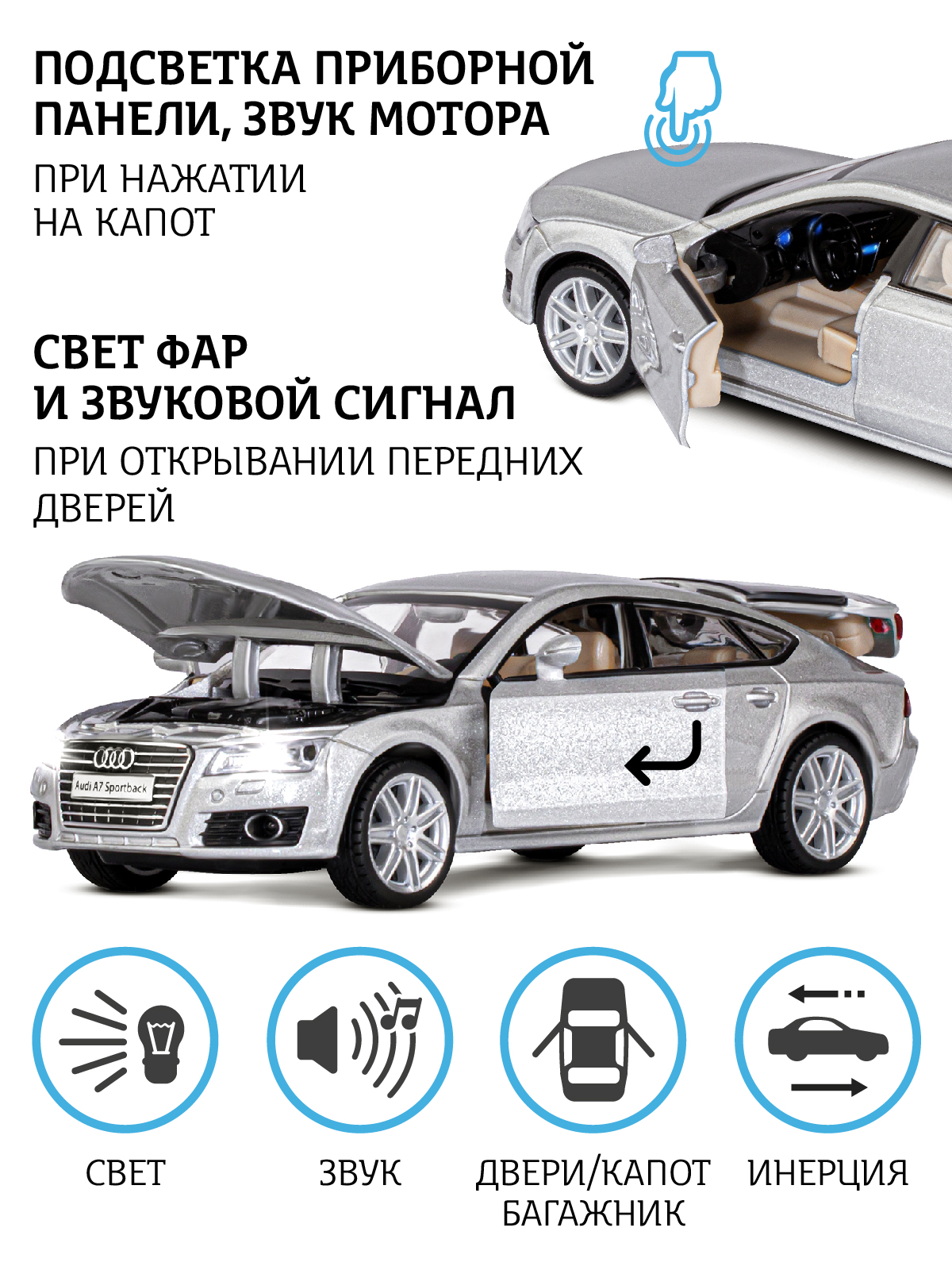 Автомобиль АВТОпанорама Audi A7 1:32 JB1251309 - фото 2