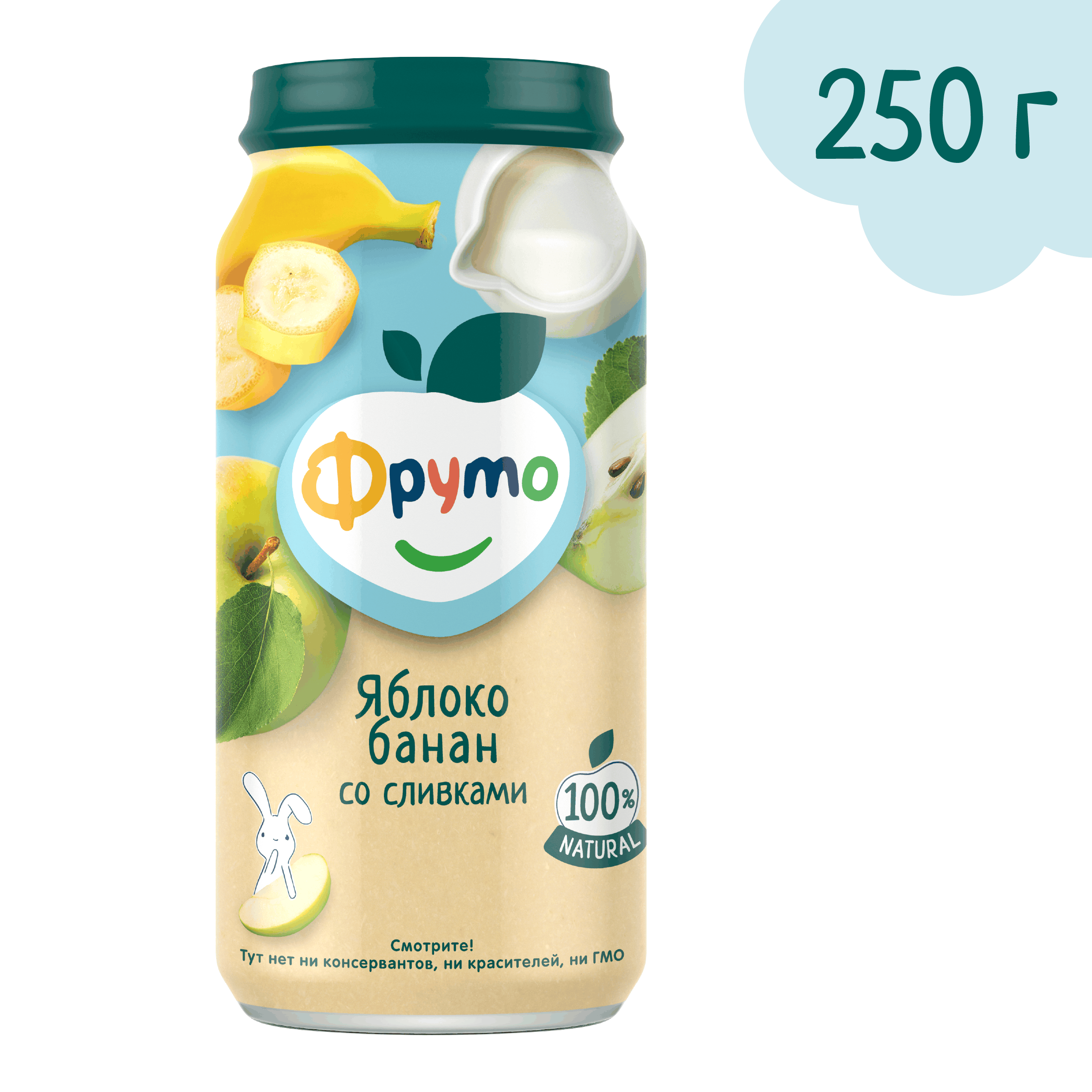 Пюре ФрутоНяня Яблоко и банан со сливками с 6 мес 250 г - фото 1