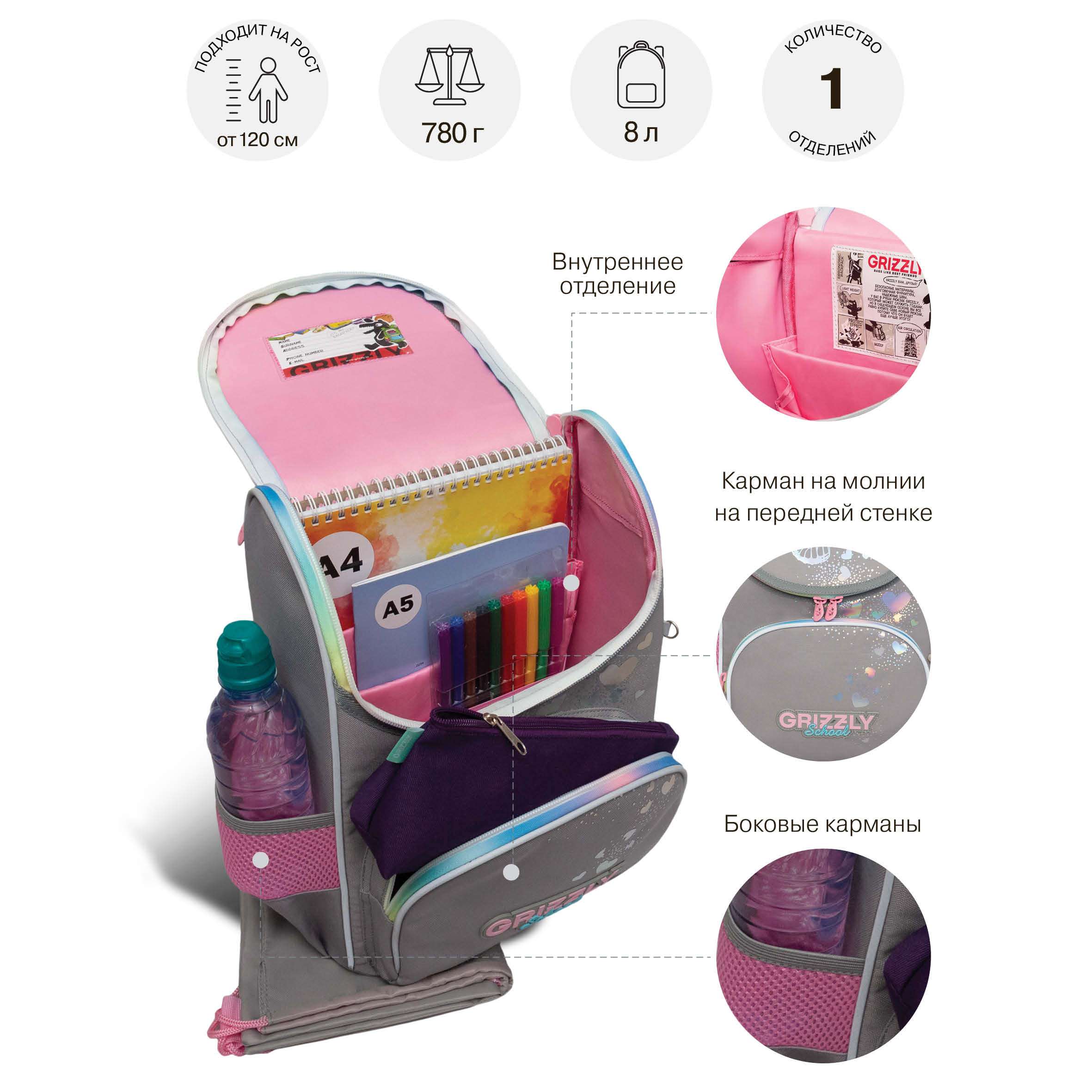 Ранец Grizzly для девочки - фото 7