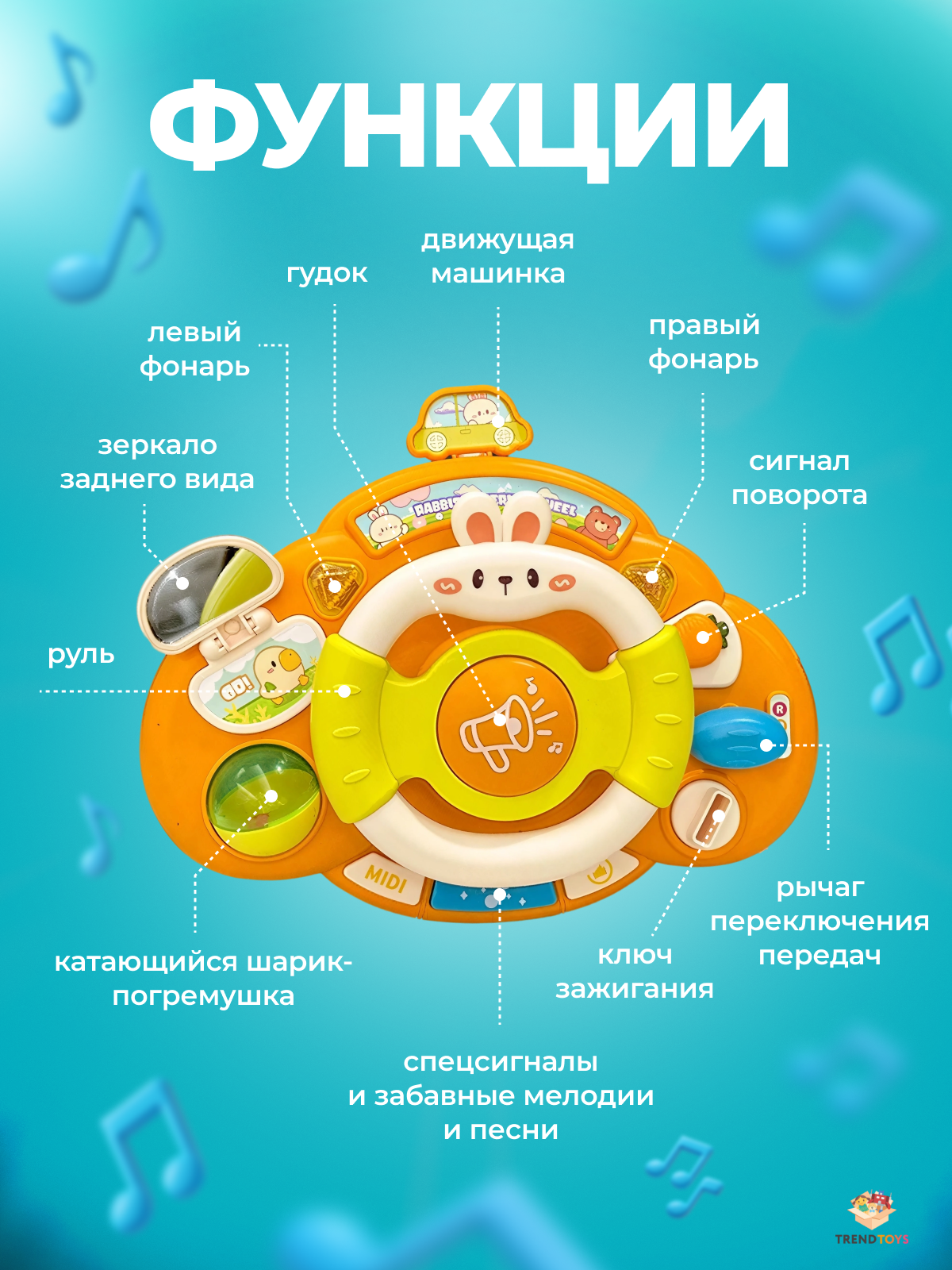 Игрушка TrendToys руль интерактивный, музыкальный - фото 5
