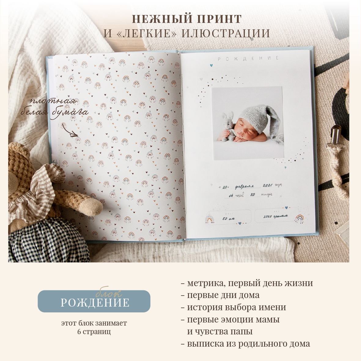Фотоальбом-дневник Moms Recordbook Первый альбом малыша голубой для мальчика кожа - фото 5