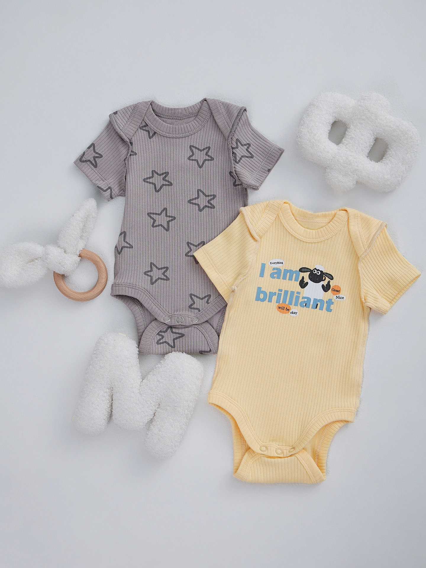 Боди 2 шт Mark Formelle (Марк Формэль) 13015-2/абрикосовый щербет +звездочки на сером - фото 1