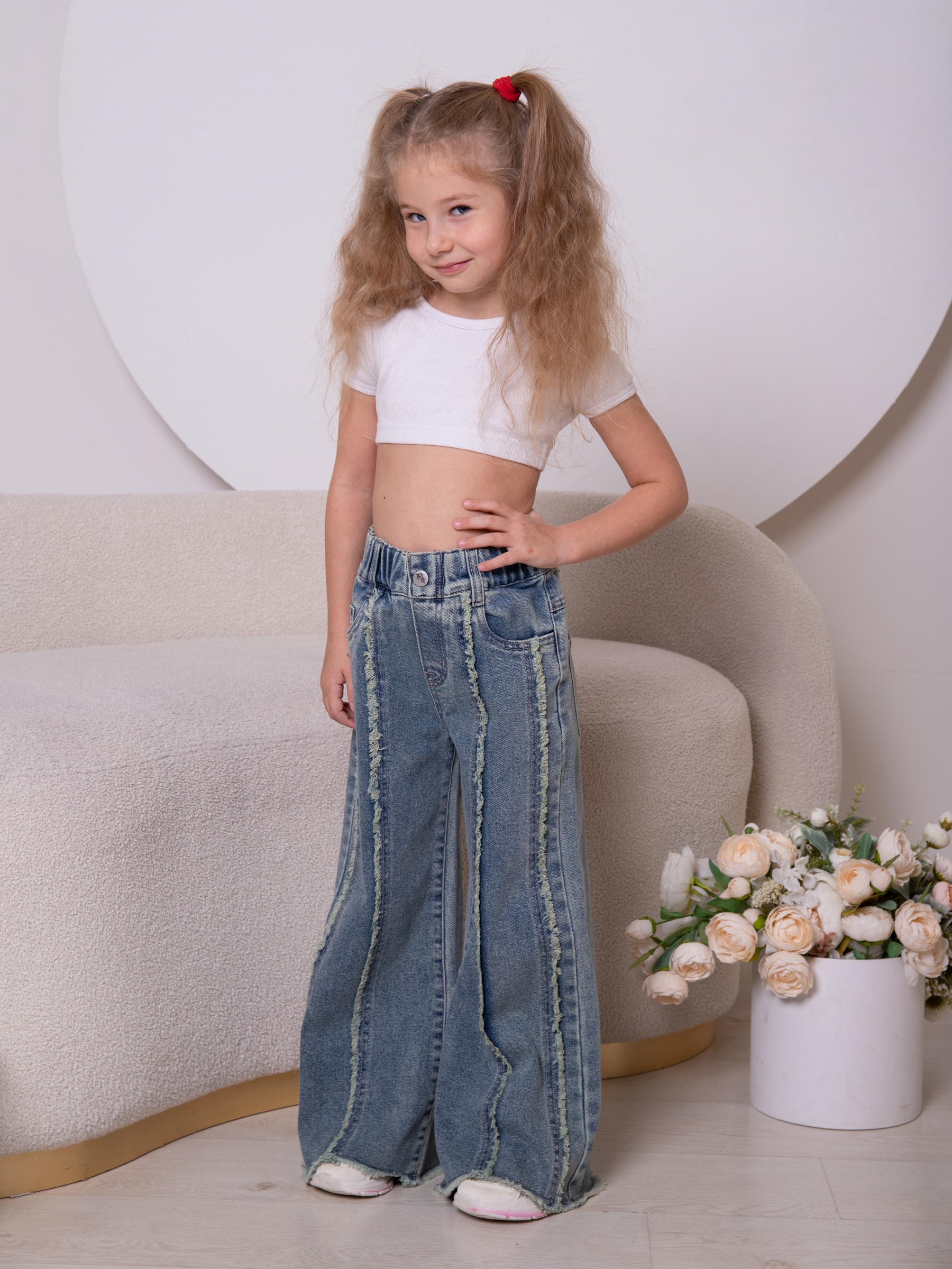 Джинсы iUkoworld Джинсы для девочки широкие палаццо на резинке - фото 2