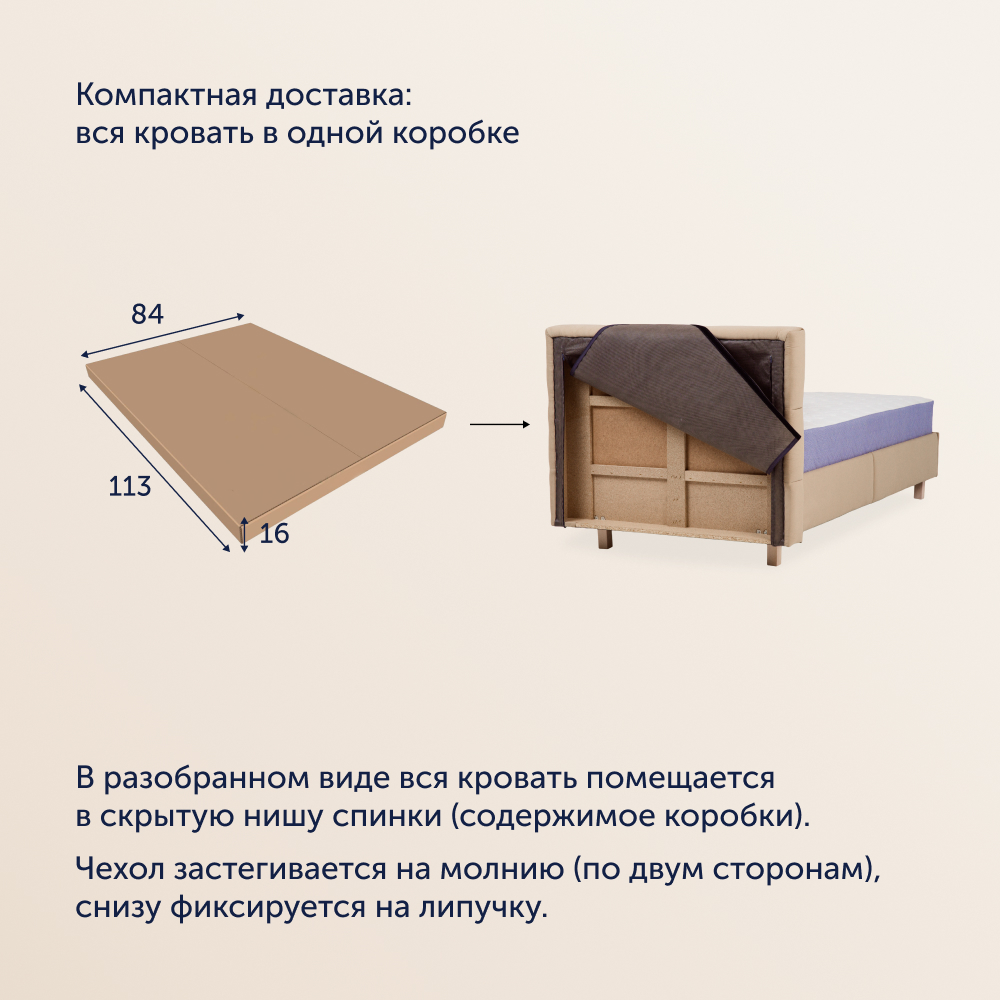 Односпальная кровать buyson BuyGlory 200х90 бежевая микровелюр - фото 12