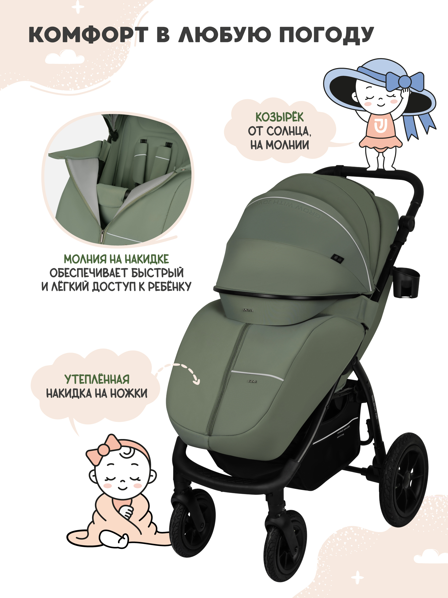 Коляска прогулочная JOVOLA Selena Air new зеленый - фото 4