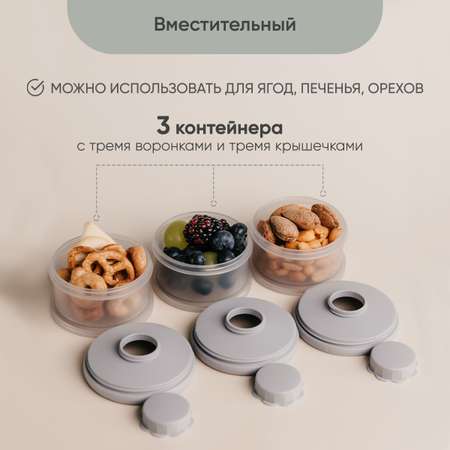 Контейнер для молочной смеси Paomma и детского питания 3 отделения цвет Серый