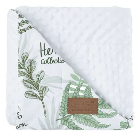 Плед Amarobaby Mild design edition Зеленые листья Белый-Зеленый