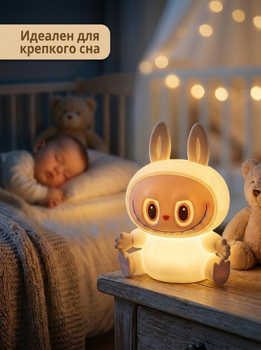 Игрушка ночник FUMIKO Лабубу желтый - фото 4