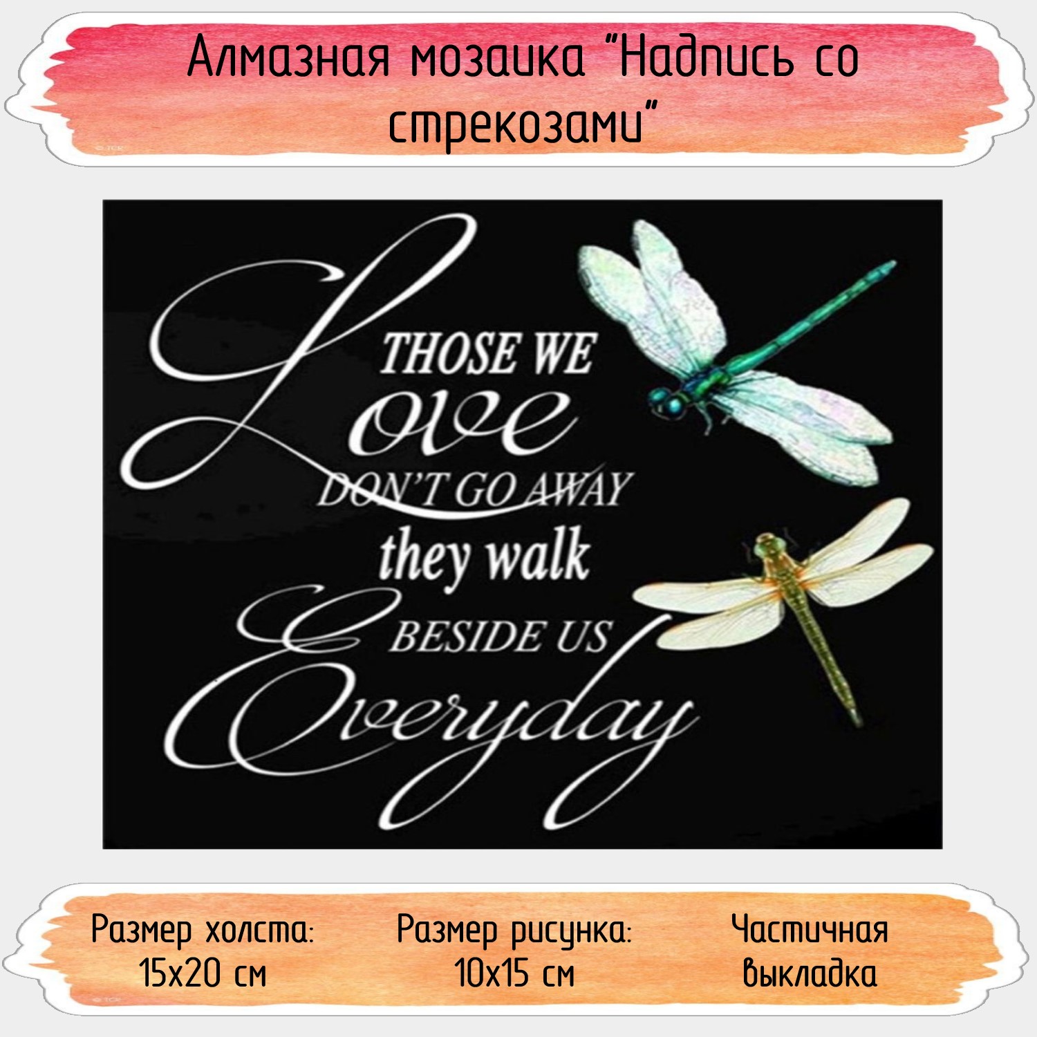 Алмазная мозаика Seichi Надпись со стрекозами - фото 1