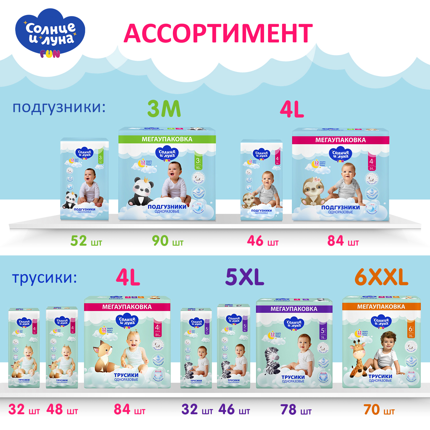 Подгузники Солнце и луна 3 (4-11 кг) 90 шт. - фото 6