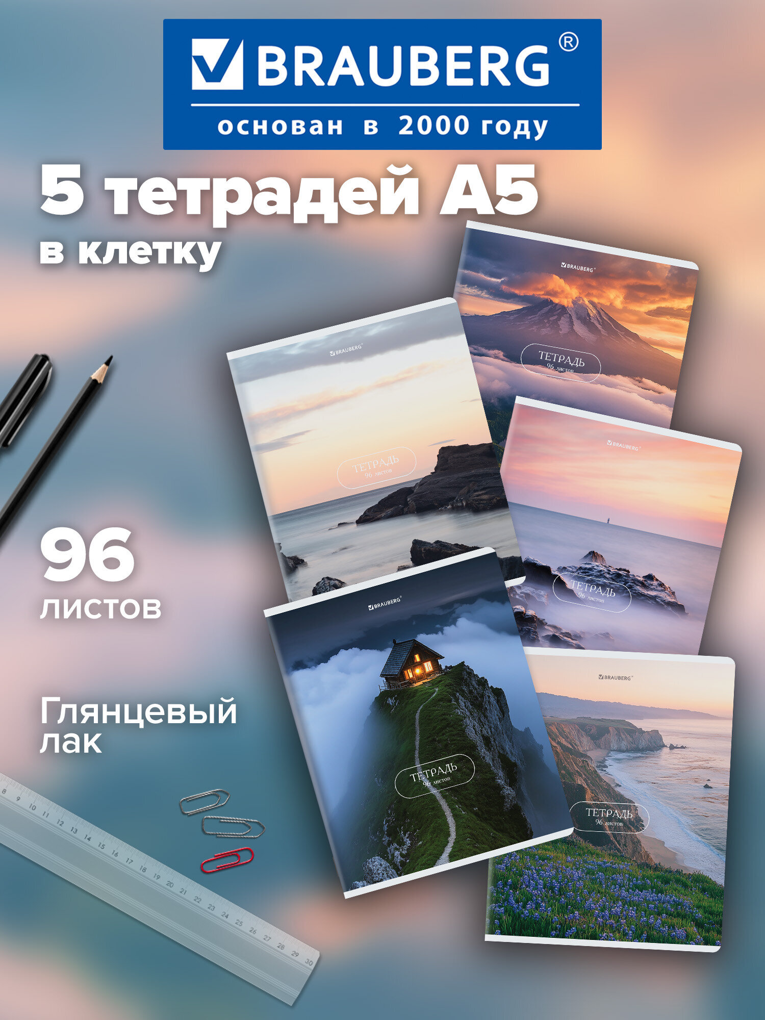 Общая тетрадь Brauberg клетка 96 лист. 5 шт. - фото 1