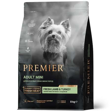 Корм для собак PREMIER Dog Lamb and Turkey Adult Mini 8кг Свежее мясо ягненка с индейкой мелких пород