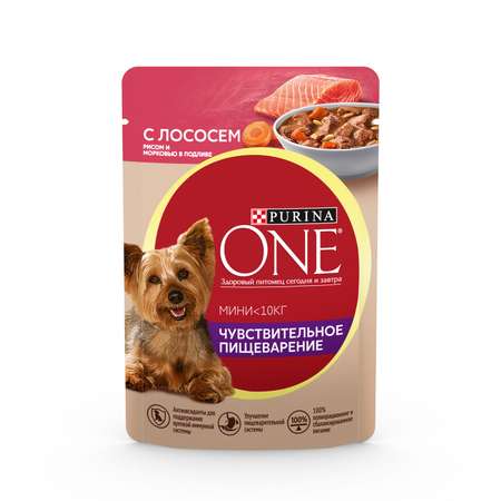 Корм для собак Purina One Mini мелких пород чувствительное пищеварение лосось-рис-морковь 85г