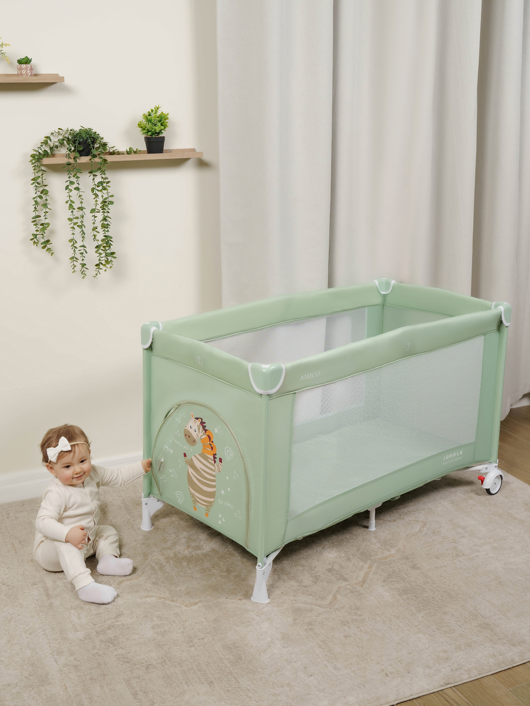 Манеж кровать детский JOVOLA AMICO 1 уровень, зеленый 4657833591036 - фото 13