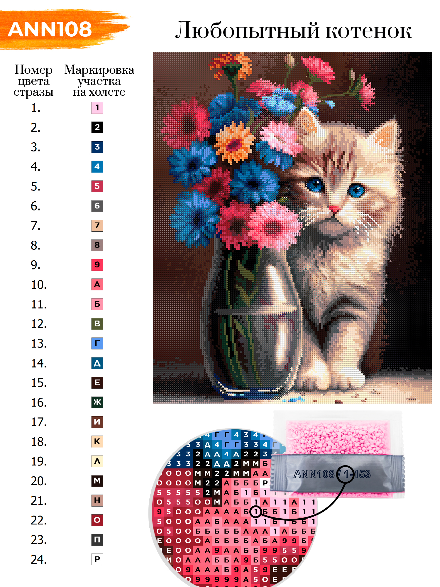 Алмазная мозаика Art on Canvas Любопытный котенок в ассортименте - фото 4