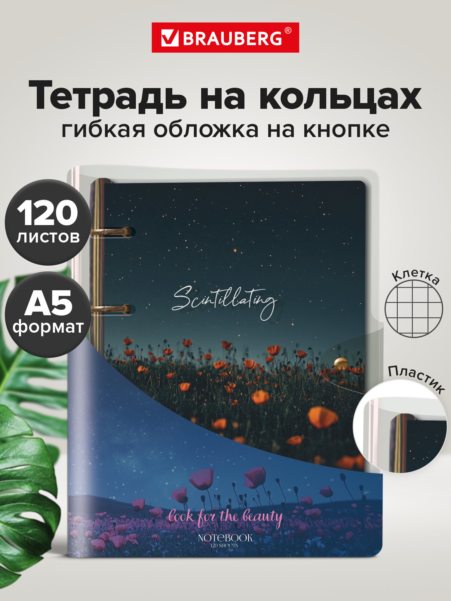 Тетрадь со сменным блоком Brauberg клетка 120 лист. - фото 1