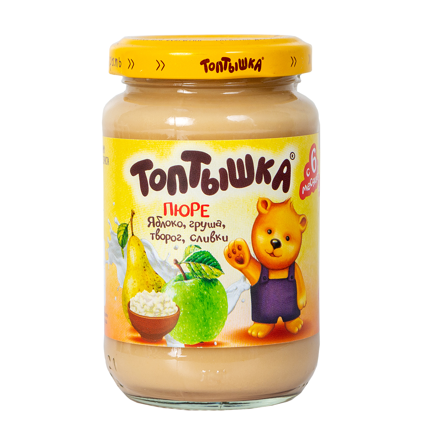 Пюре Топтышка Яблоко-груша-творог-сливки с 6 мес 190 г - фото 1