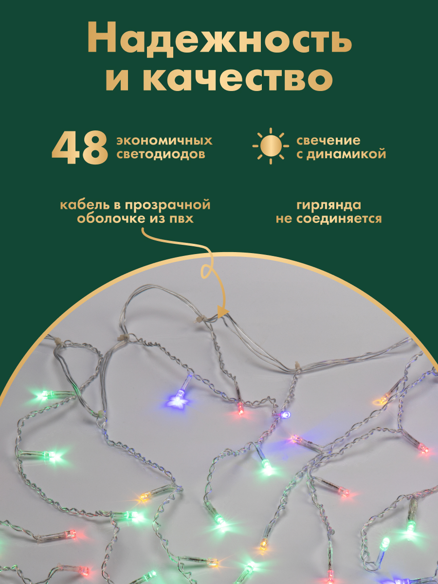 Светодиодная гирлянда NEON-NIGHT Бахрома 1.8х0.5 м 8 режимов свечение мультиколор 255-019 - фото 2