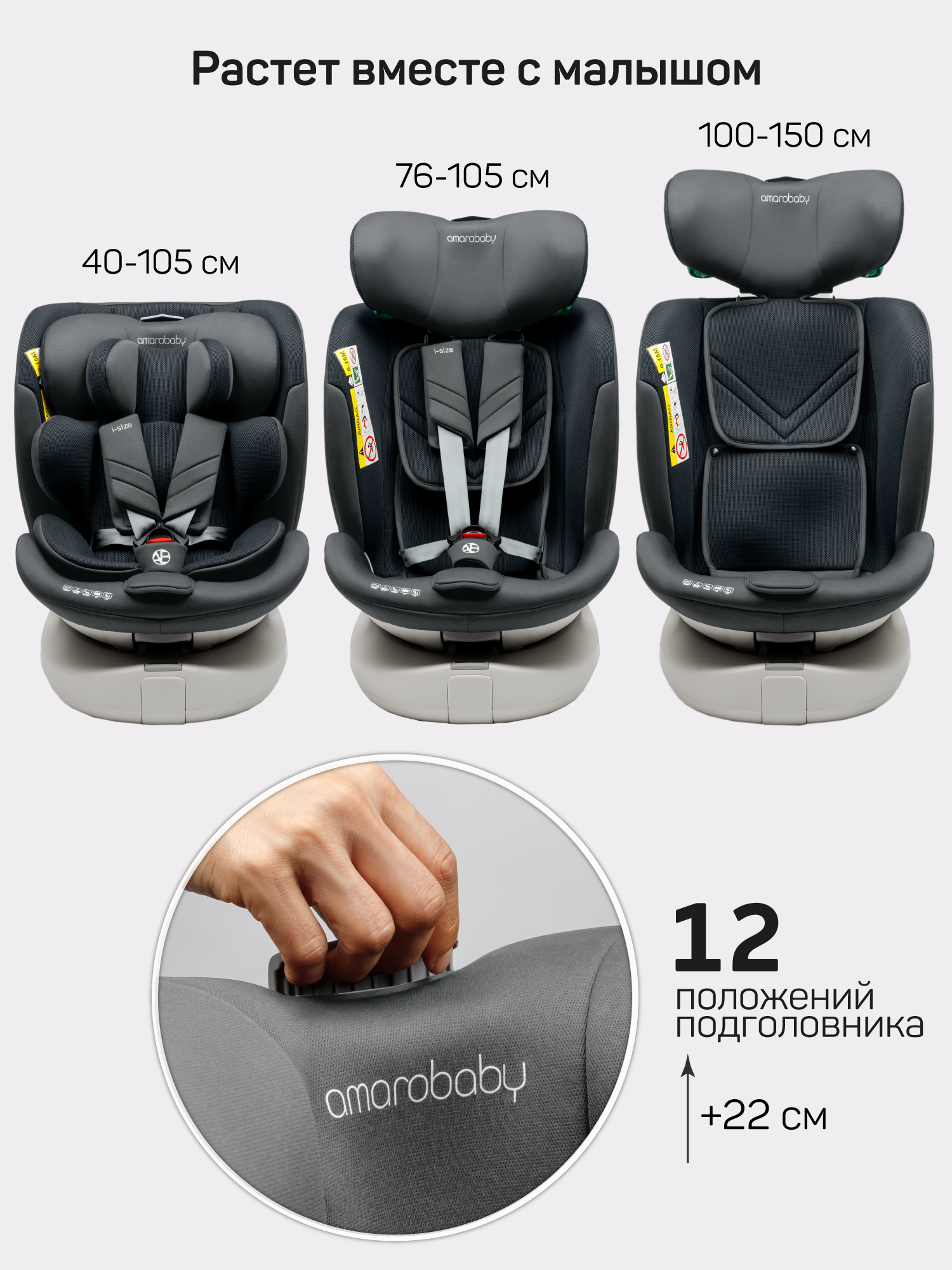 Автокресло Amarobaby Defender Isofix 0+/1/2/3 (0-36 кг) серый - фото 6