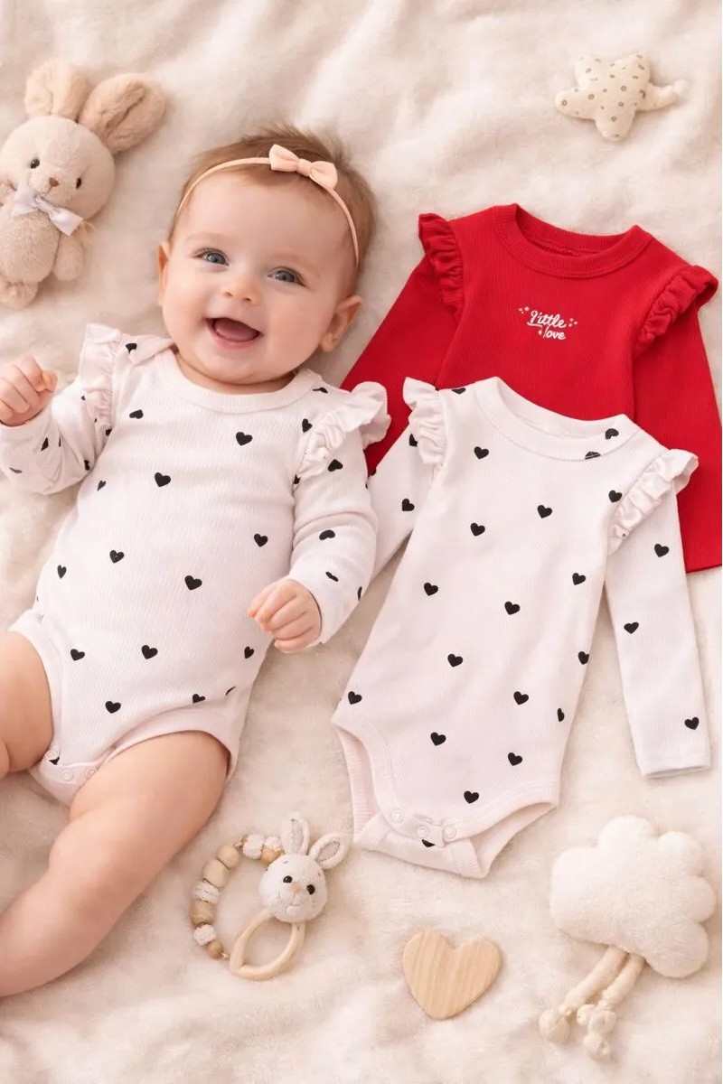 Боди 2 шт Mark Formelle (Марк Формэль) 13017-2/красный +сердца на св.розовом - фото 1