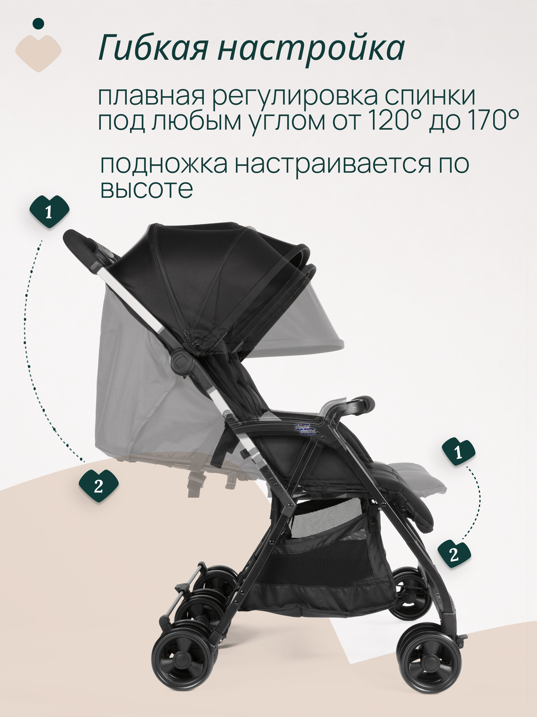 Коляска прогулочная для двойни Chicco Ohlala Twin Black Night черный - фото 8