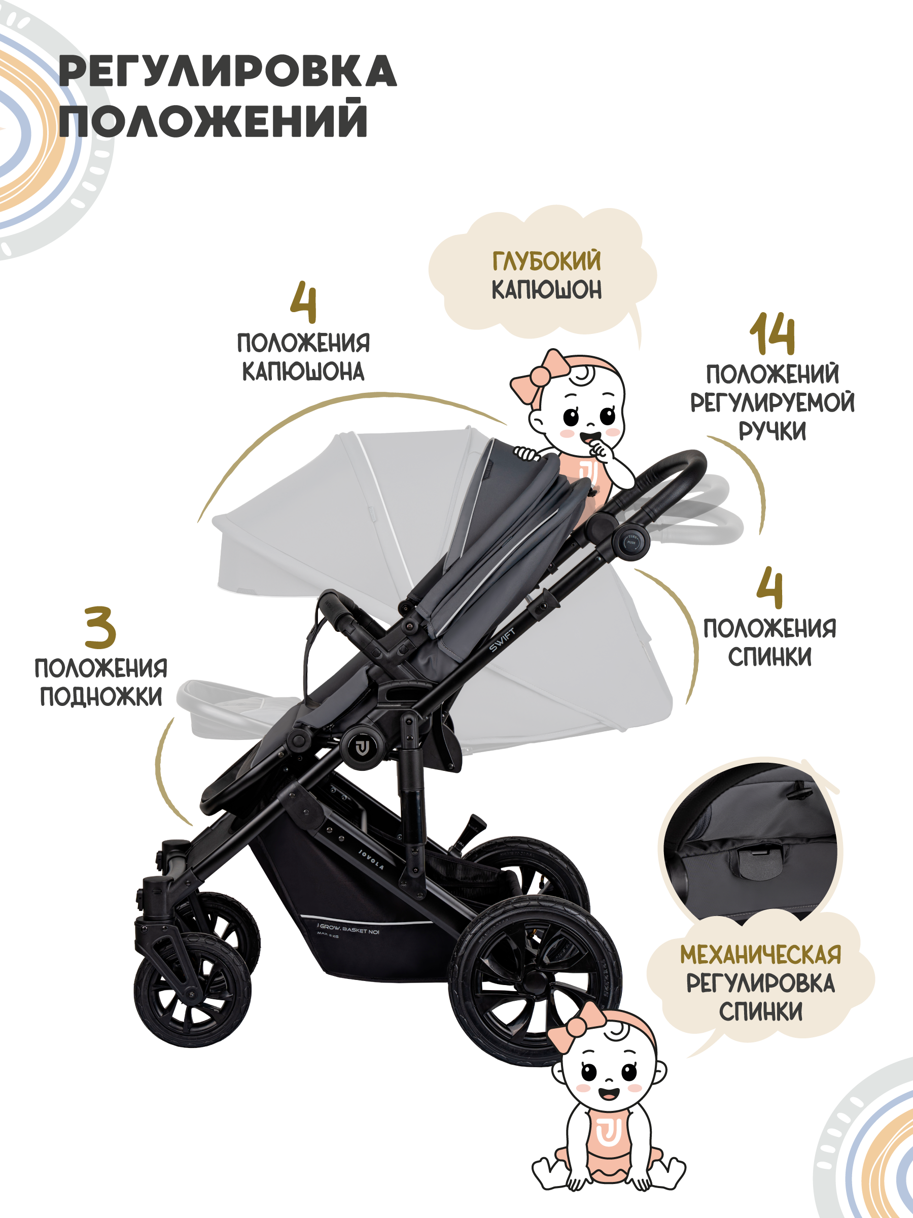 Коляска 3в1 JOVOLA Swift Plus темно-серый - фото 10
