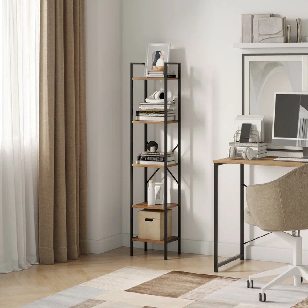 Стеллаж Leset Стилвуд 15 узкий 5 полок Черный/Дуб крафт золотой - фото 8