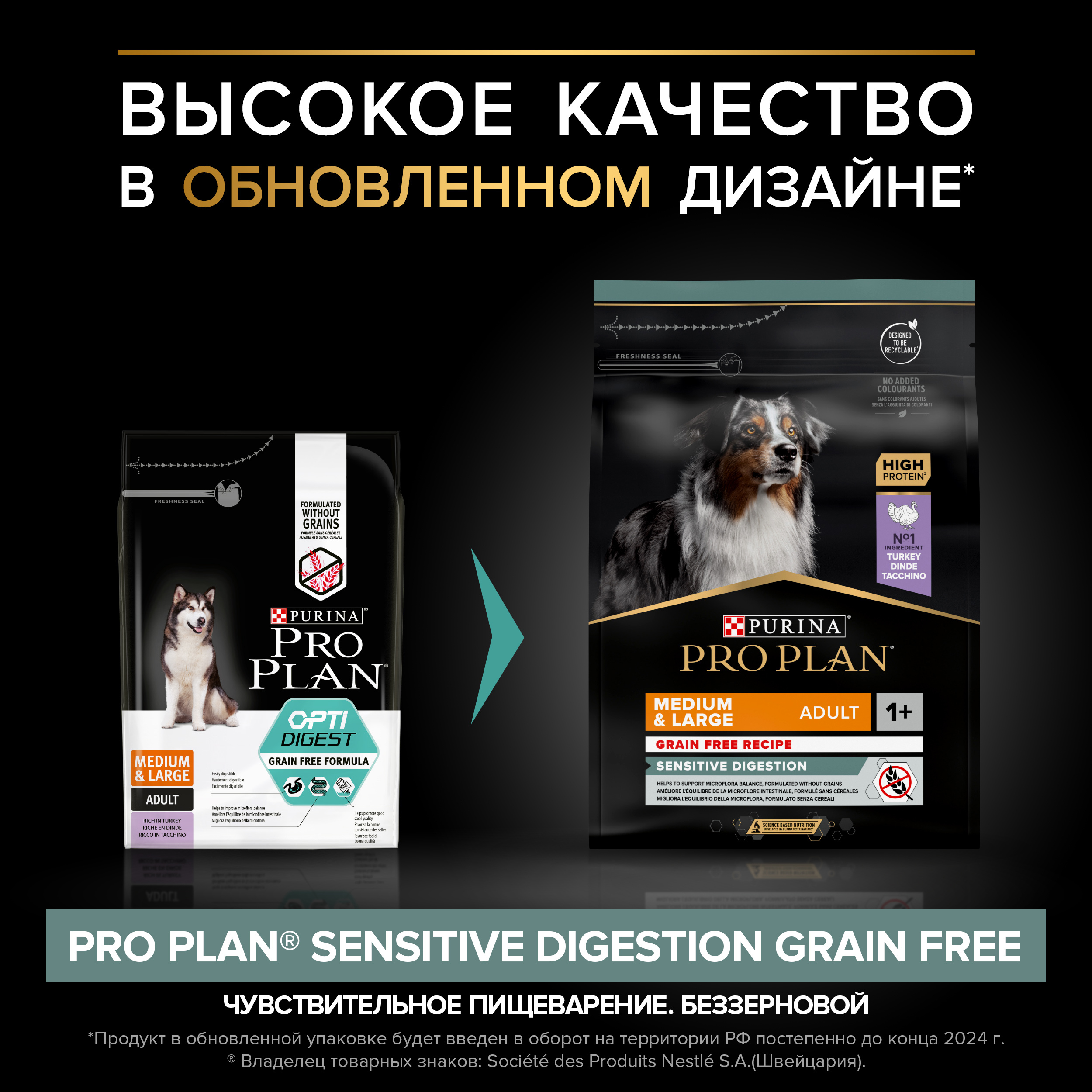 Корм для собак PRO PLAN средних пород с чувствительным пищеварением беззерновой индейка 2.5кг - фото 3