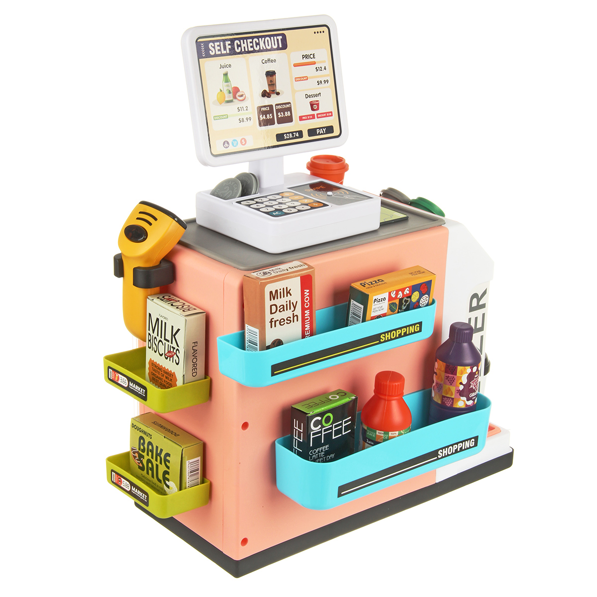 Игровой набор Veld Co тележки и корзинки, прилавок, касса, продукты - фото 1