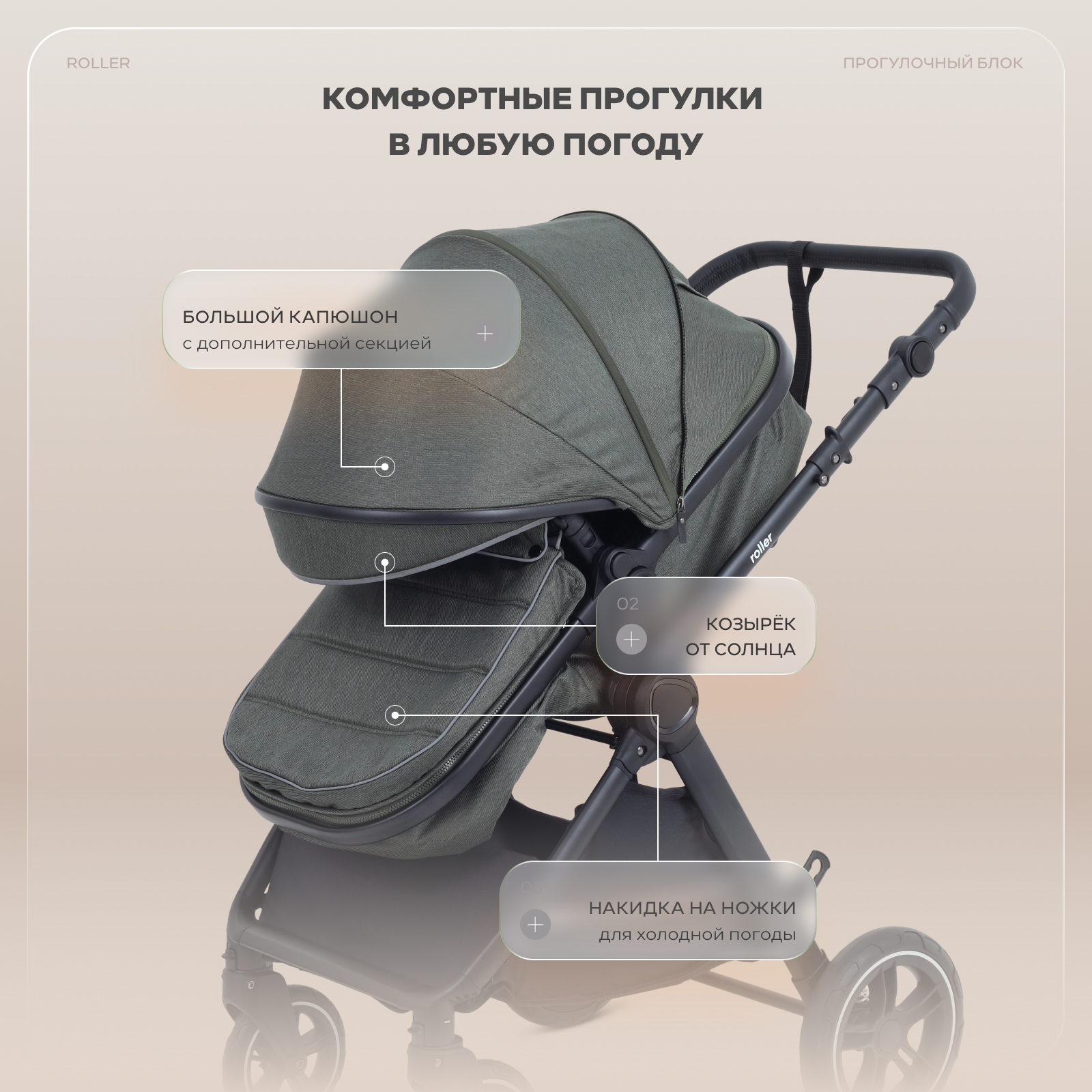 Коляска трансформер Rant Basic Roller 2в1, olive зеленый - фото 12