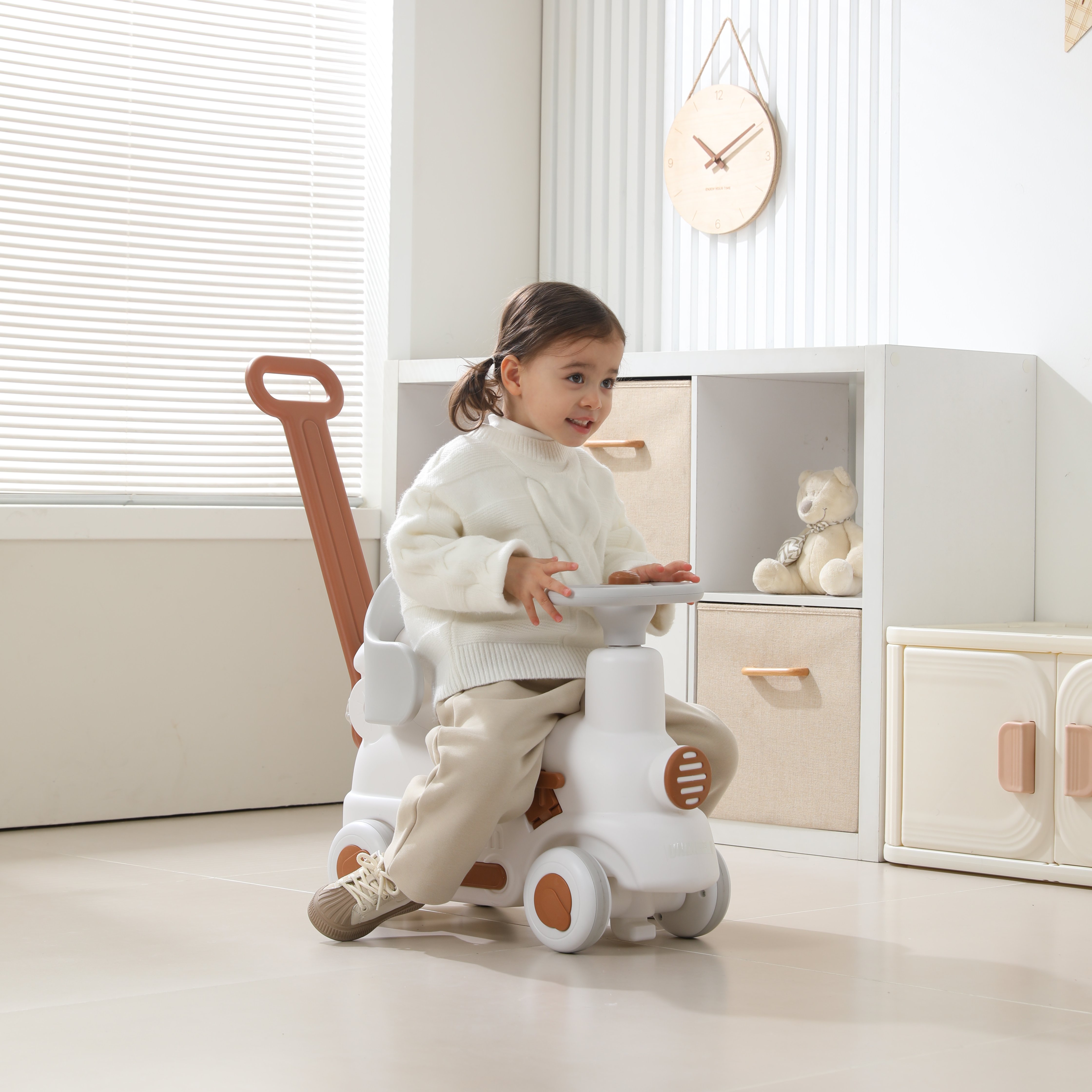 Качалка UNIX Kids Train серый с ручкой - фото 15