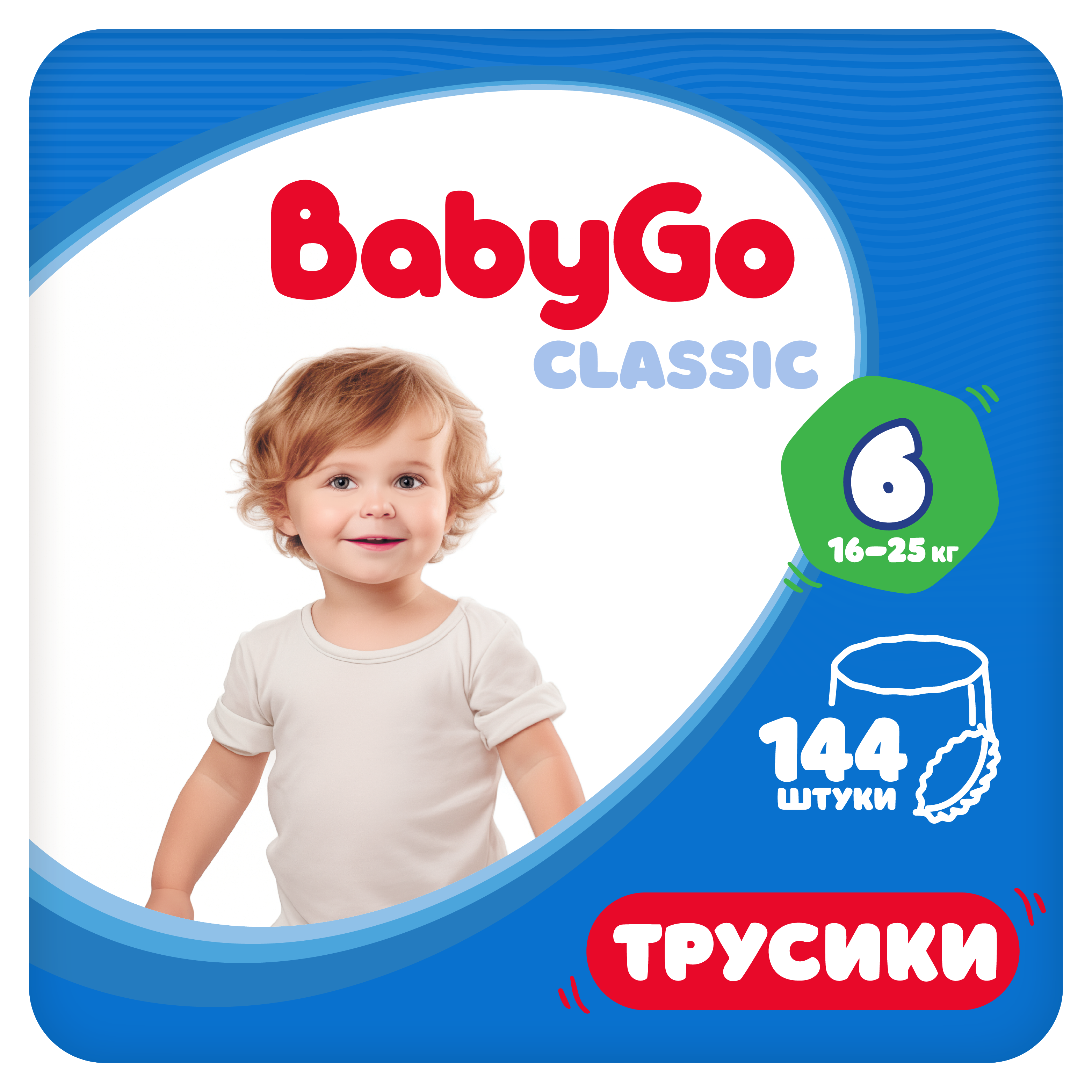 Трусики BabyGo Classic 6 (16-25 кг) 144 шт. - фото 1