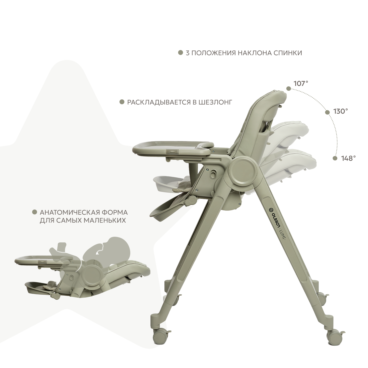 Стульчик для кормления Olsson Lumi хаки - фото 7