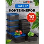 Набор контейнеров АНГОРА для еды и хранения 5*0,7 л, 5*1 л, черная/синяя крышка