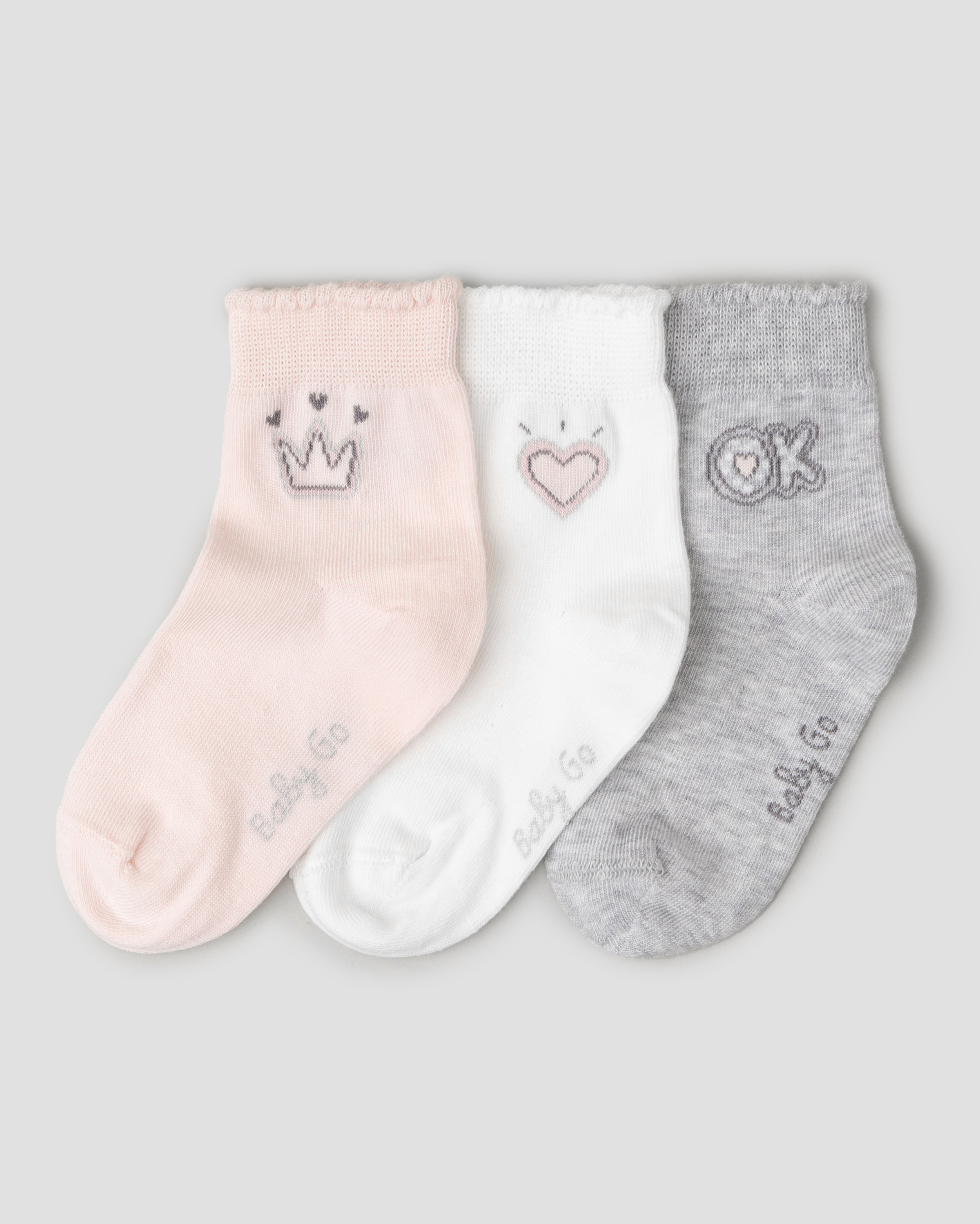 Изображение товара Носки для девочки комплект 3 пары BabyGo хлопок низкая посадка