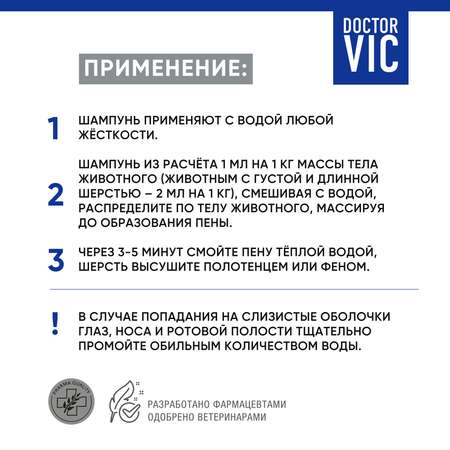 Шампунь для собак и кошек Doctor VIC с хлоргексидином 150мл