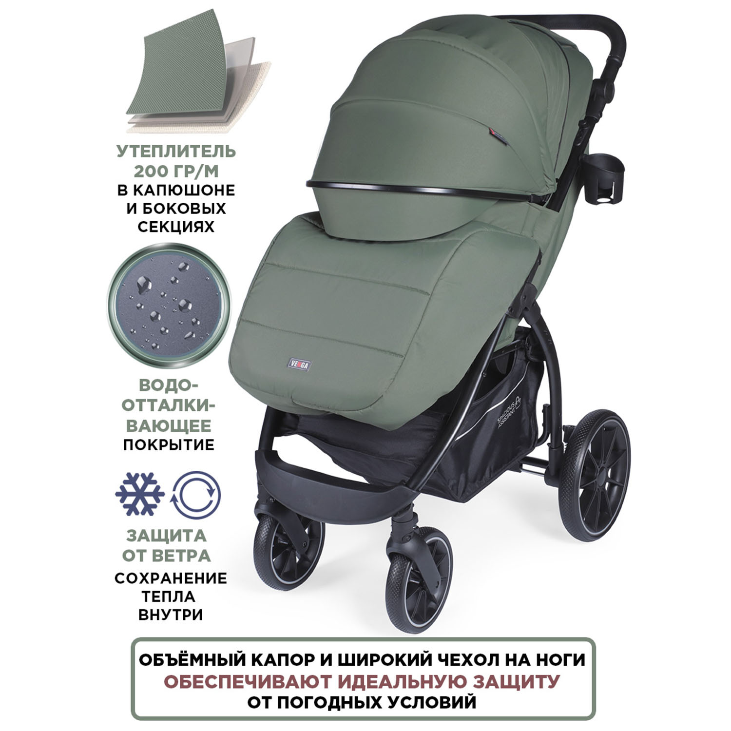 Коляска прогулочная BabyCare Venga Хвойный бархат хаки - фото 4