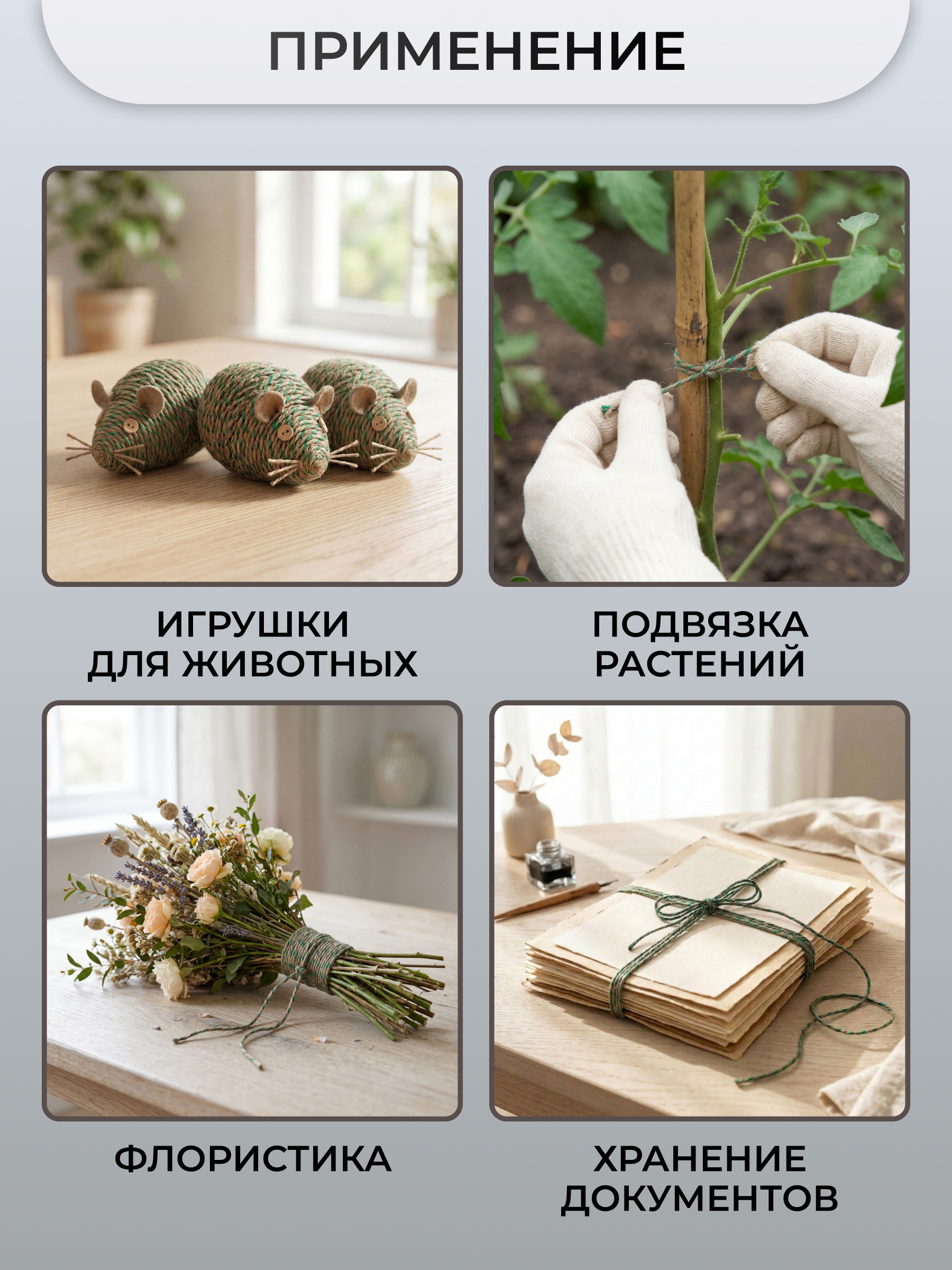 Шпагат льняной Шпагатная мануфактура для рукоделия упаковки творчества с зеленой нитью 1.5 мм 100 м - фото 3