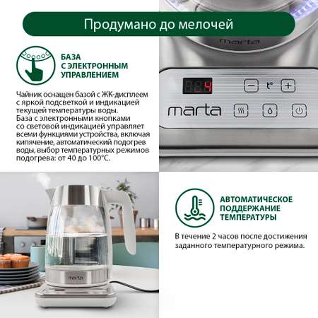 Электрочайник MARTA MT-4555 стеклянный белый