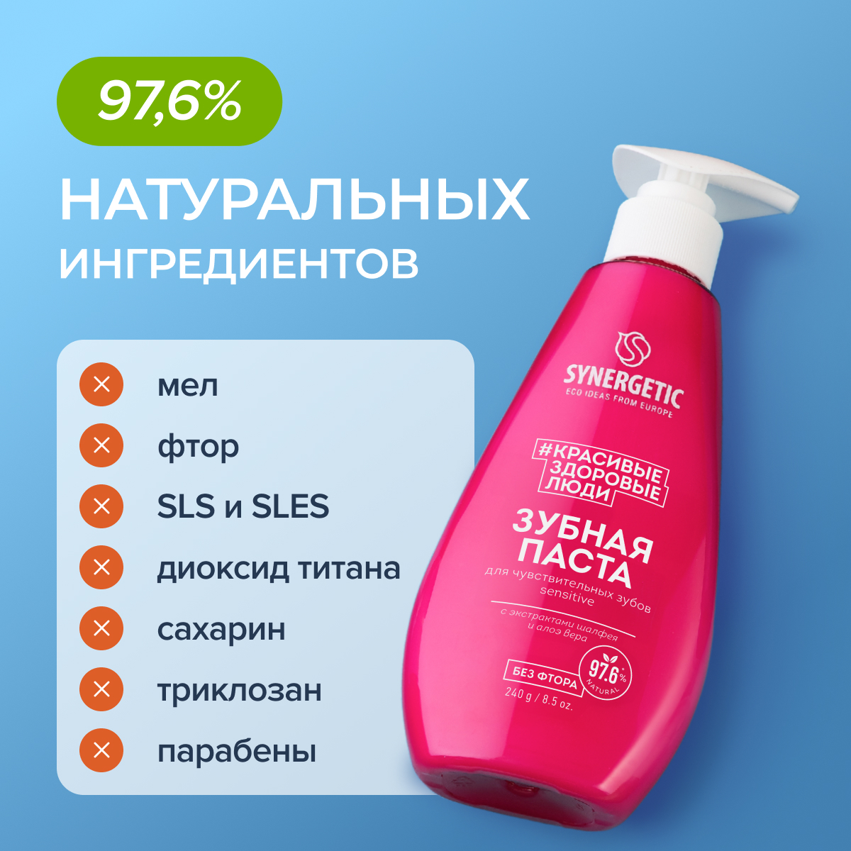 Зубная паста Synergetic без фтора, с фтором мята - фото 7