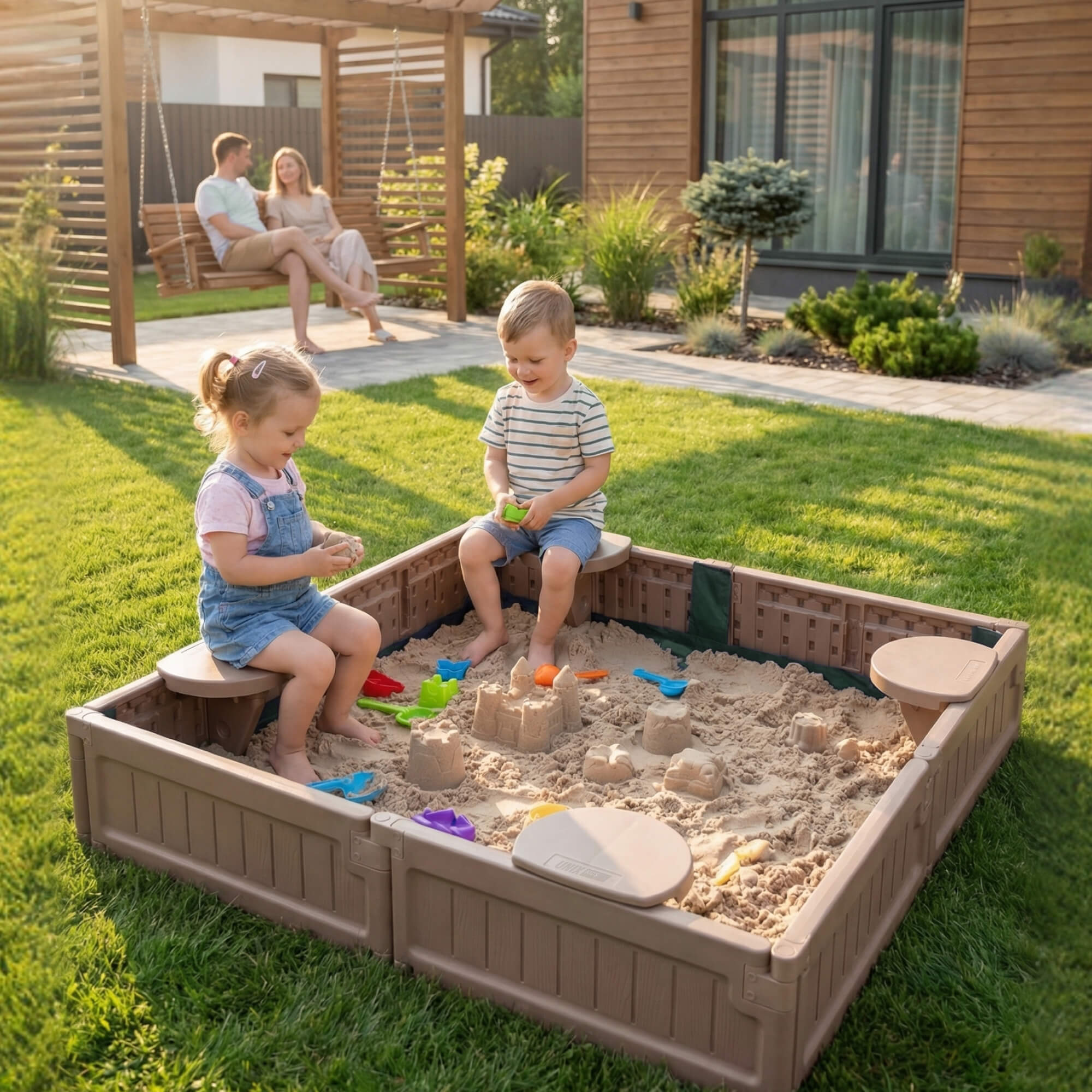 Песочница детская UNIX Kids квадратная 123х123 см пластиковая - фото 18