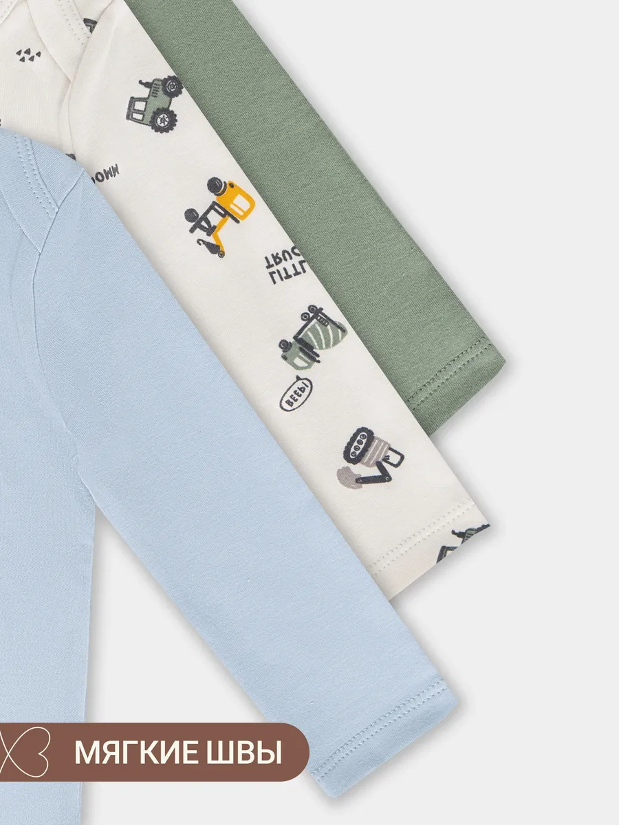 Боди 3 шт Mark Formelle (Марк Формэль) 13016-3/морской +серо-голубой +тракторы на белом песке - фото 8
