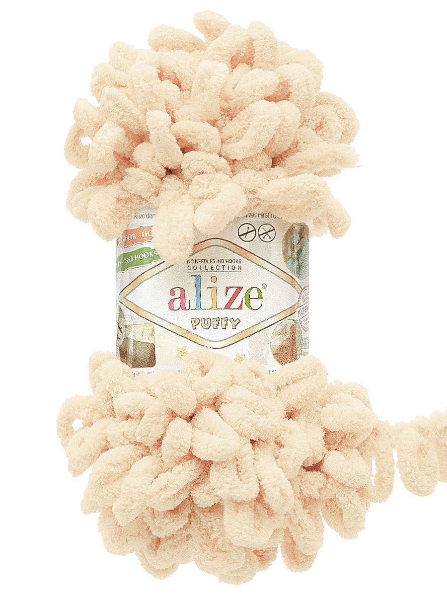 Пряжа для вязания Alize puffy 100 г 9 м микрополиэстер фантазийная плюшевая 310 бежевый 5 мотков - фото 4