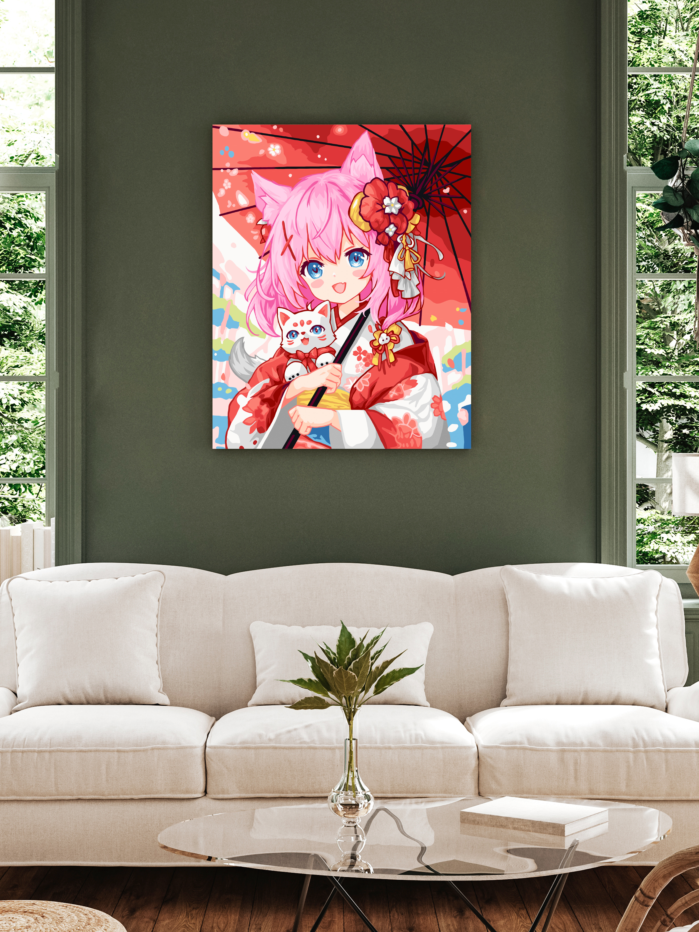 Картина по номерам Art sensation Девушка и котик анимэ в ассортименте - фото 3