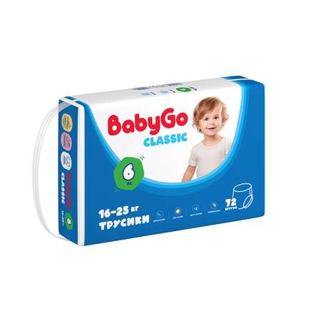 Трусики BabyGo Classic для новорожденных 6 (16-25 кг) 72 шт.