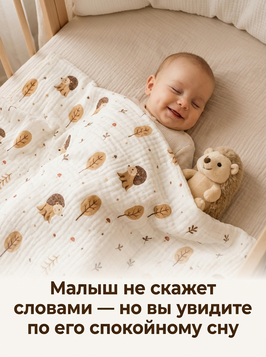Пелёнка Сонный ежик муслин 90х120 см 3 шт. - фото 2