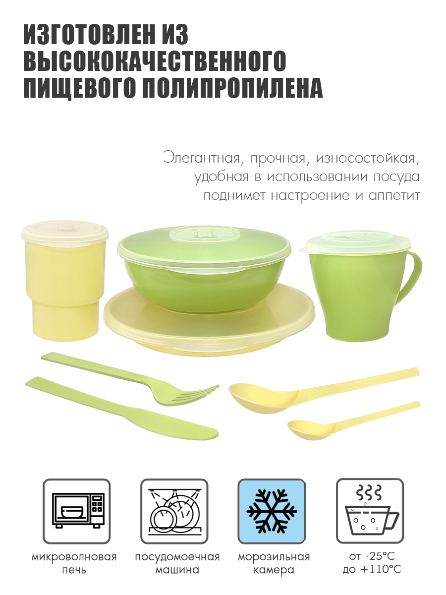 Набор посуды Solaris на 1 персону «Универсальный» желто-зеленая пастель - фото 2